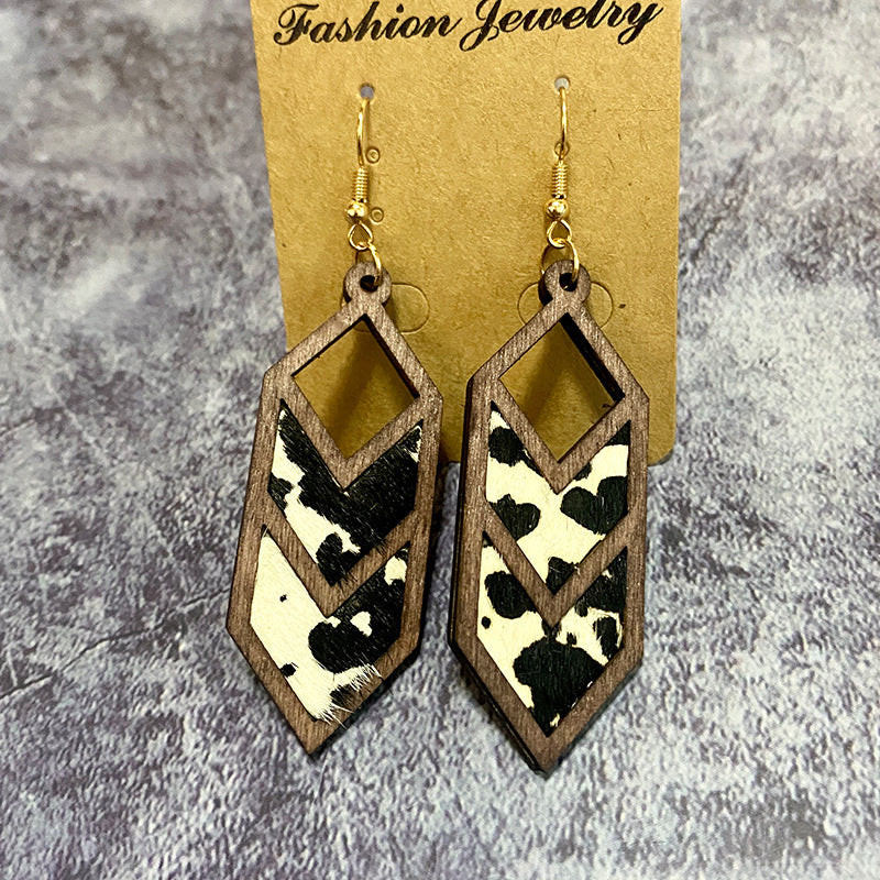 Wholesale Leopard Print Cow Print Western Style Hollow Leather Earrings